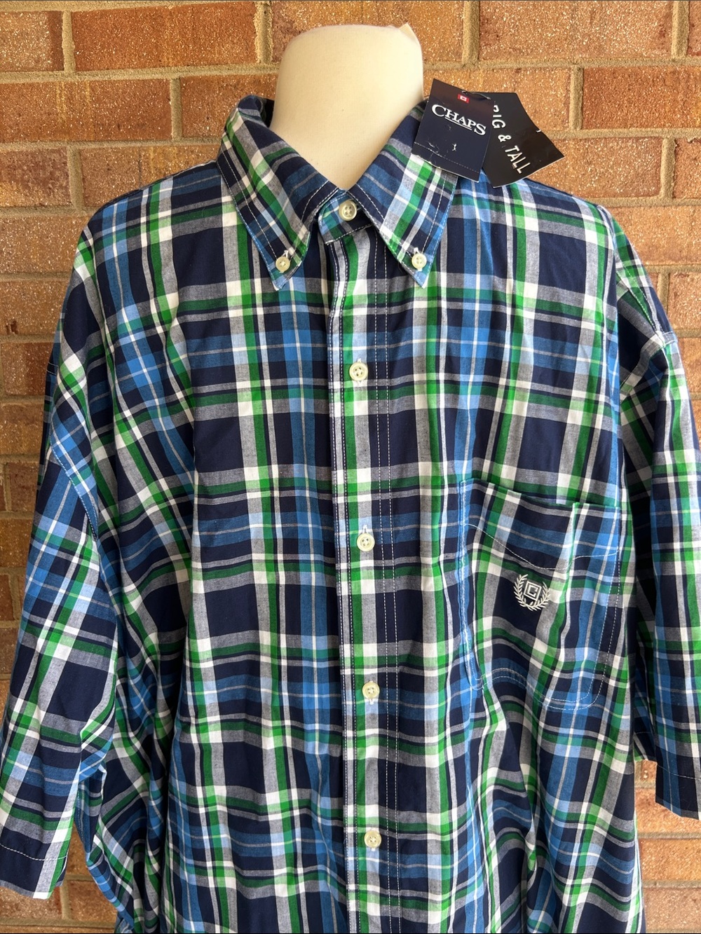 NWT Chaps Plaid Button-Down Shirt in Navy, Blue & Green